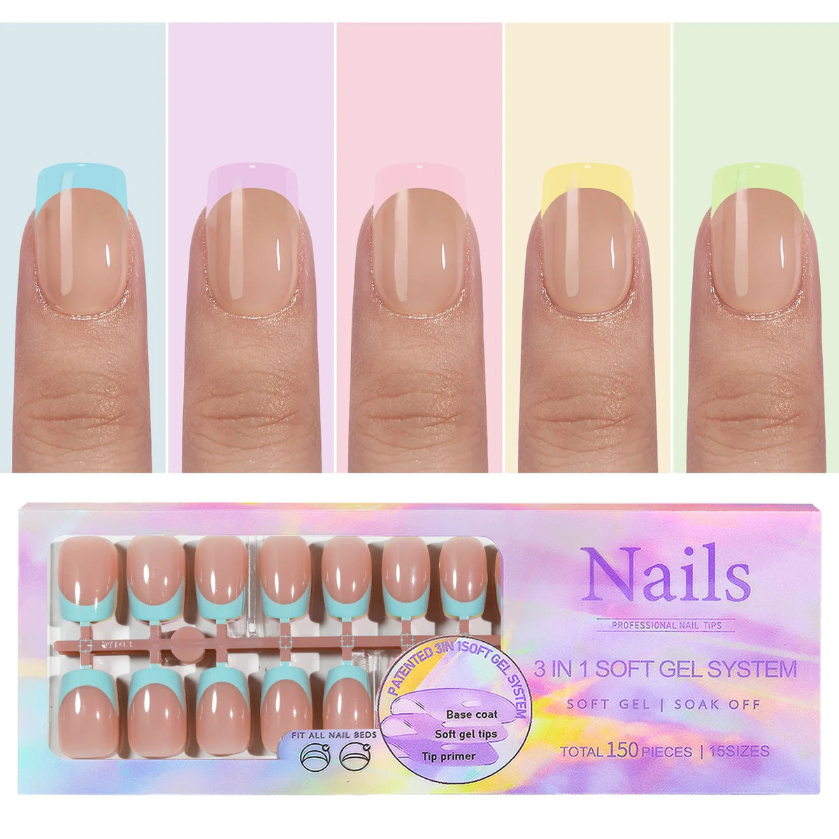 150Pcs French Press On Nails Kit - Reusable Acrylic False Nail Tips