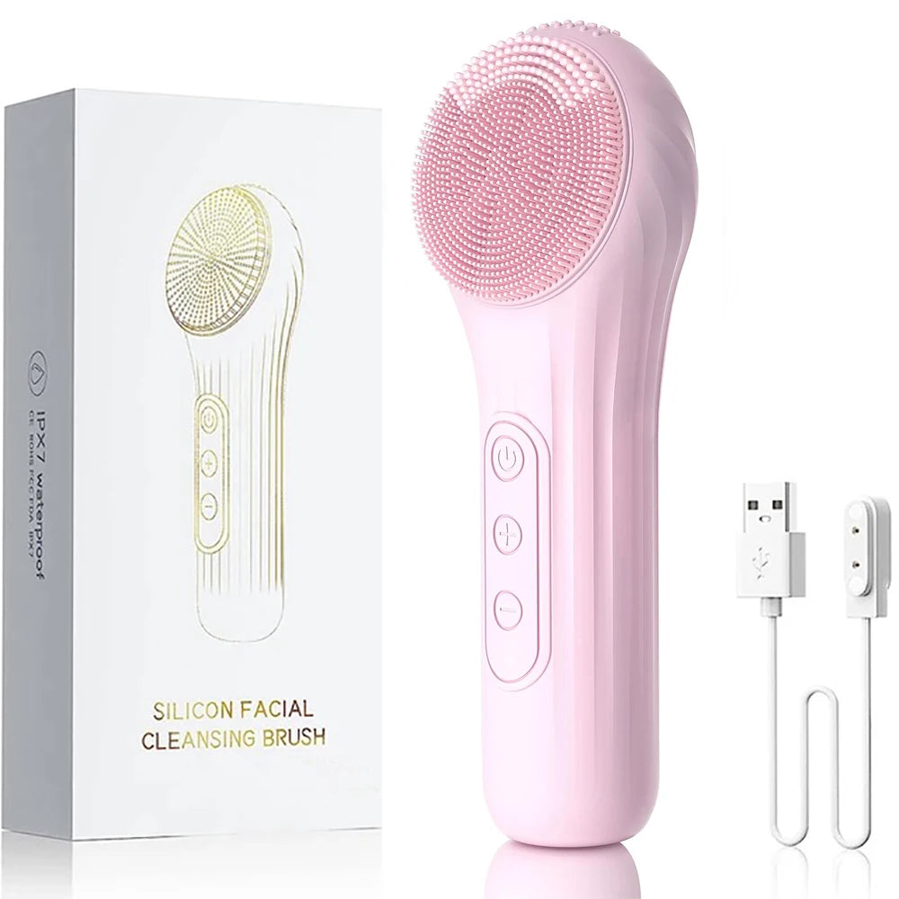 Sonic Heated Facial Cleansing Brush - Waterproof Silicone Face Scrubber & Massager
