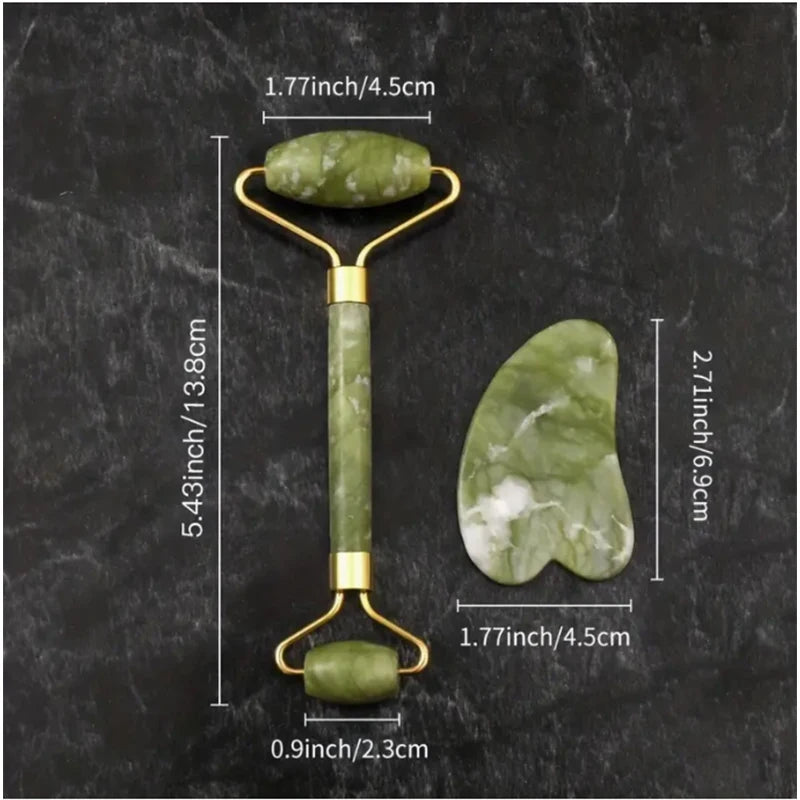 Natural Jade Roller & Gua Sha Facial Set – Anti-Aging Face Massager & Sculpting Tool