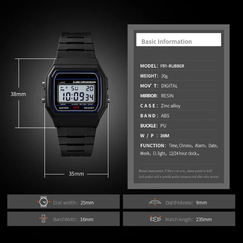 Retro Digital Sport Watch – Unisex LED Slim Wristwatch with Alarm & Date