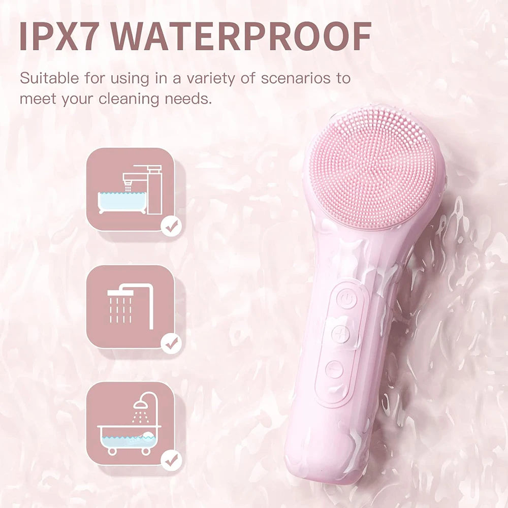 Sonic Heated Facial Cleansing Brush - Waterproof Silicone Face Scrubber & Massager