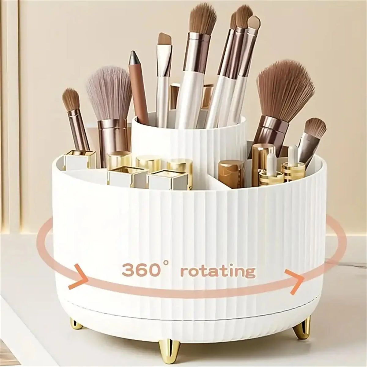 360° Rotating Makeup Brush Holder – 5-Slot Cosmetic Storage Organizer for Vanity & Desktop