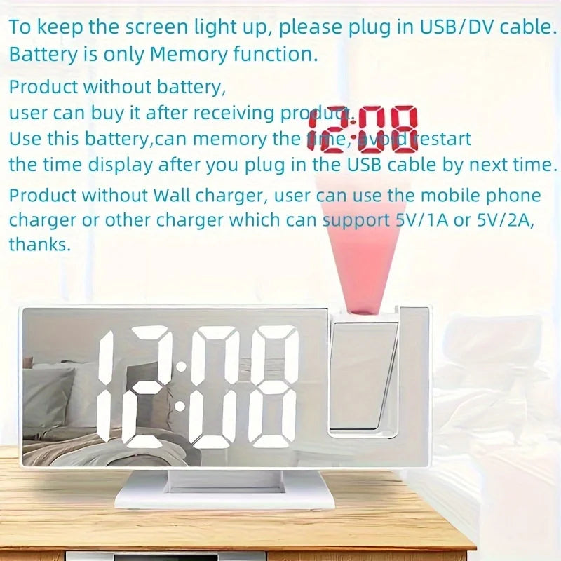 Multifunctional LED Digital Alarm Clock with 180° Ceiling Projection & Mirror Display