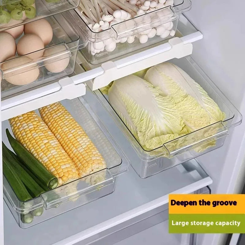 Retractable Refrigerator Drawer Organizer - Transparent Hanging Fridge Storage Bin