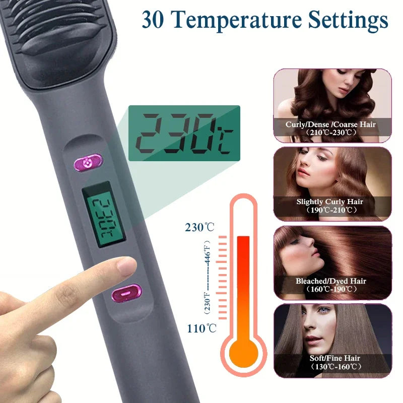 Hair Straightener Brush & Negative Ion Hot Comb