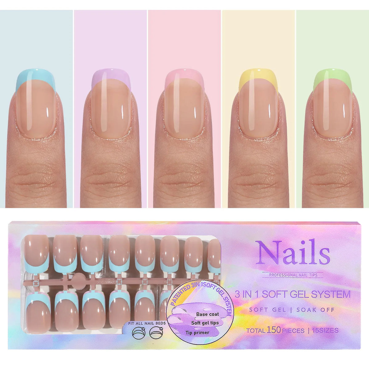 150Pcs French Press On Nails Kit - Reusable Acrylic False Nail Tips