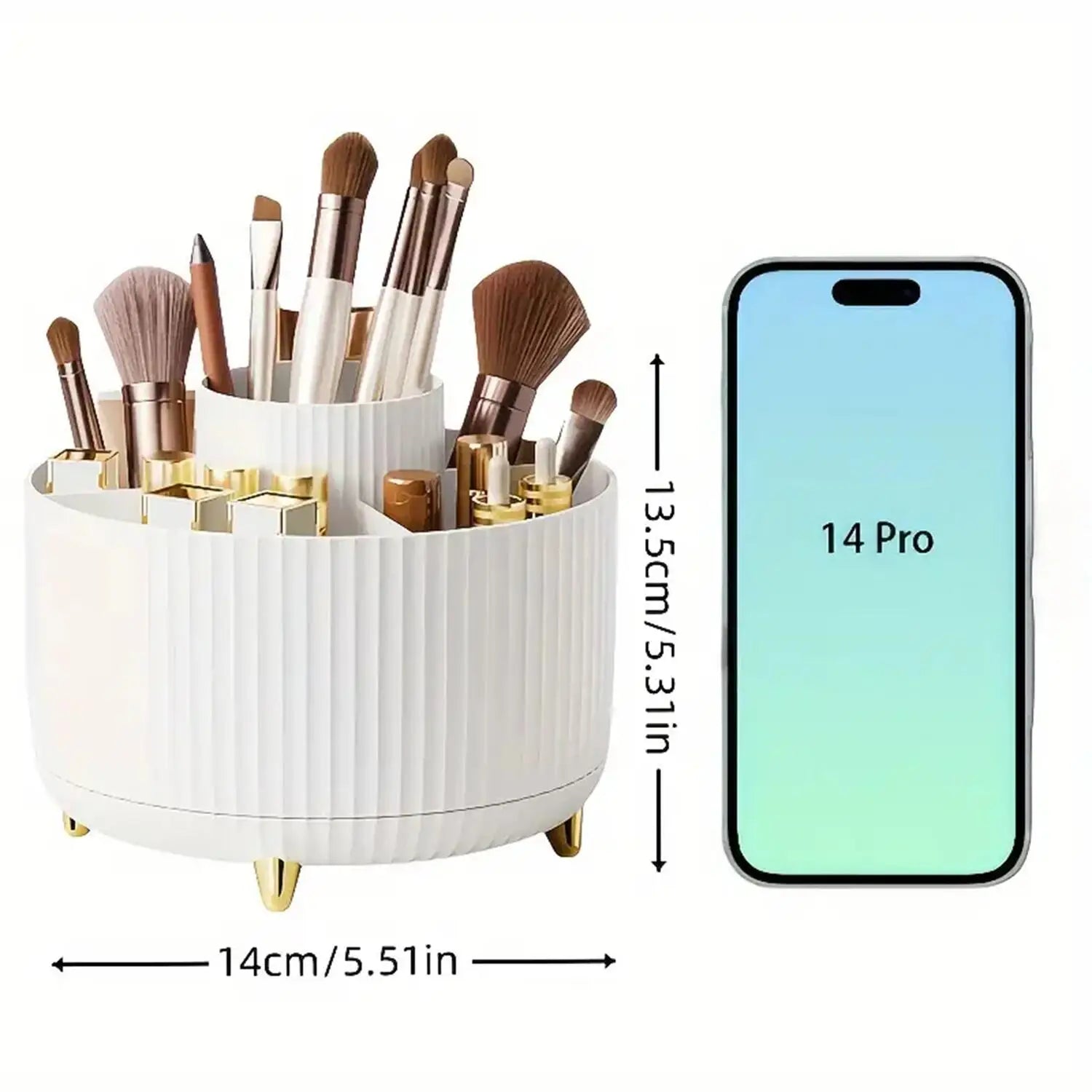 360° Rotating Makeup Brush Holder – 5-Slot Cosmetic Storage Organizer for Vanity & Desktop