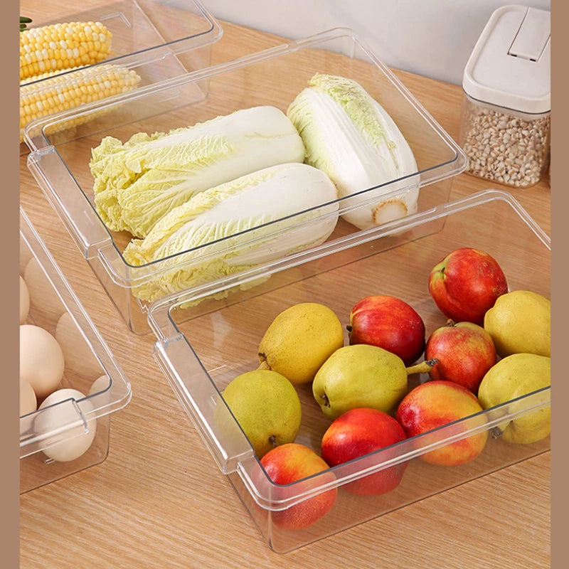 Retractable Refrigerator Drawer Organizer - Transparent Hanging Fridge Storage Bin