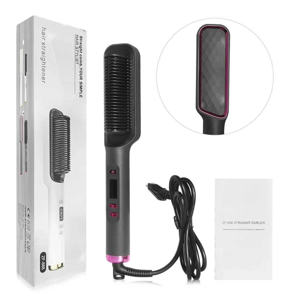 Hair Straightener Brush & Negative Ion Hot Comb