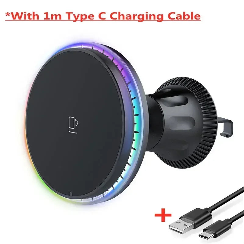 Magnetic Wireless Car Charger Mount with Ambient RGB Light