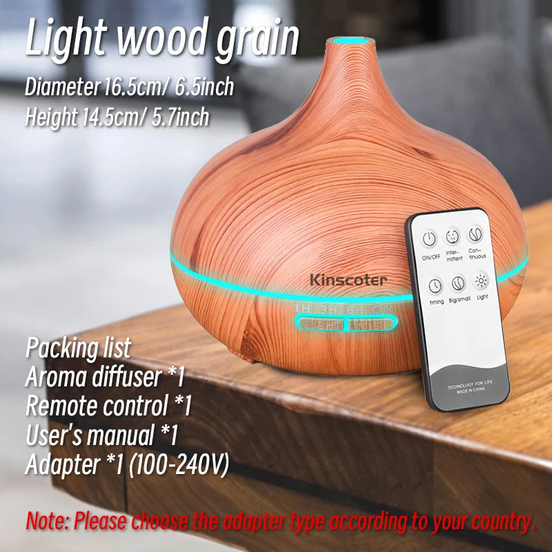 Wood Grain Aromatherapy Diffuser — Remote Control, 7-Color Light
