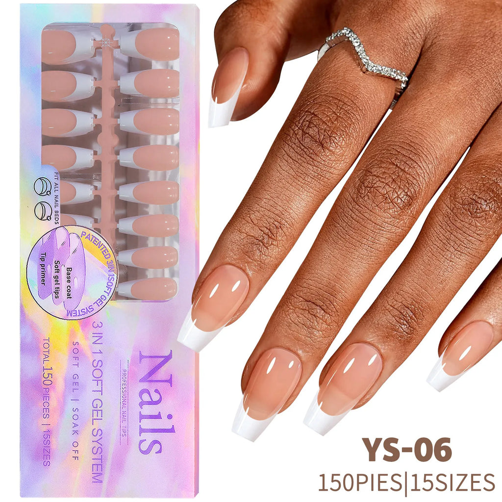 150Pcs French Press On Nails Kit - Reusable Acrylic False Nail Tips