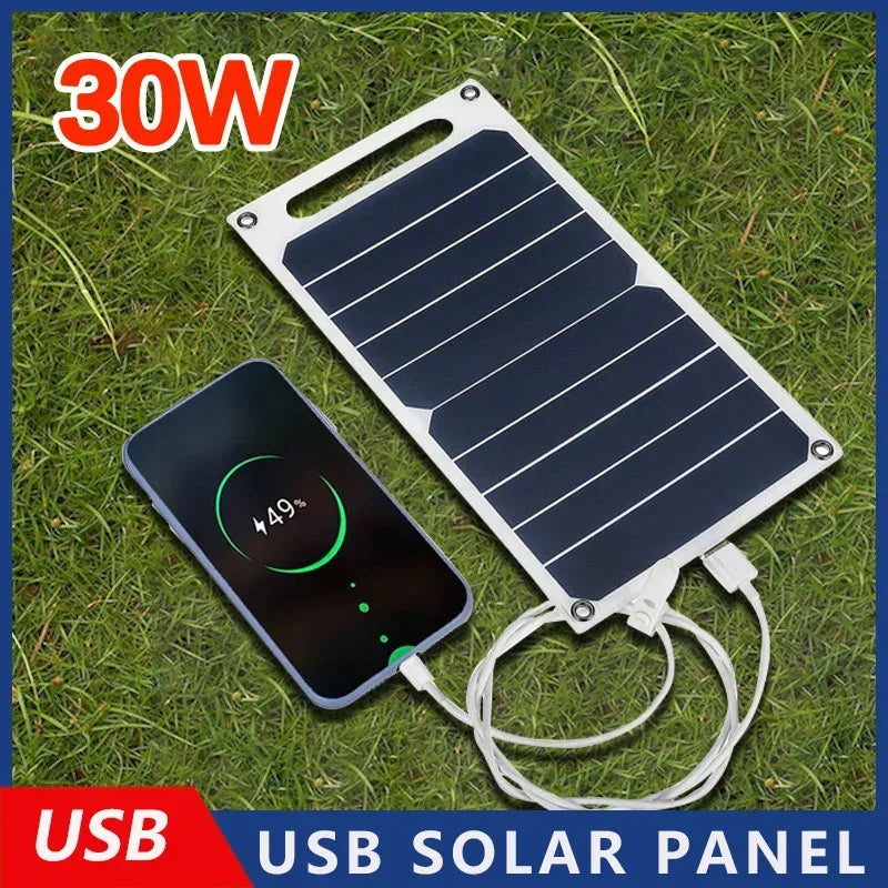 Portable 30W Waterproof Solar Panel Charger for Outdoor Camping & Hiking