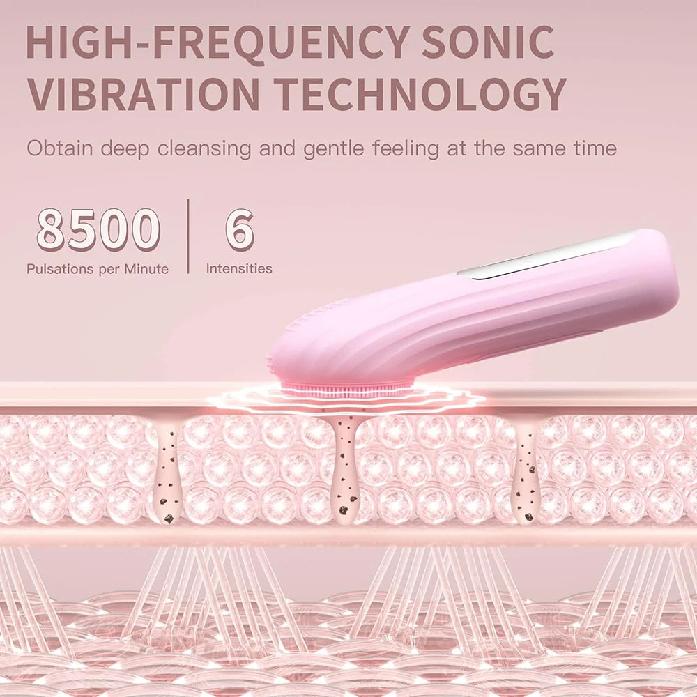 Sonic Heated Facial Cleansing Brush - Waterproof Silicone Face Scrubber & Massager