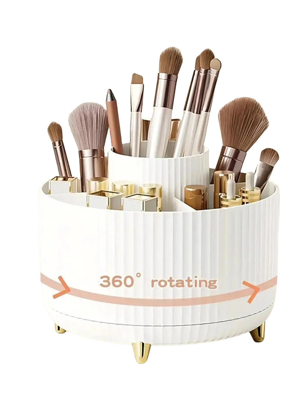360° Rotating Makeup Brush Holder – 5-Slot Cosmetic Storage Organizer for Vanity & Desktop