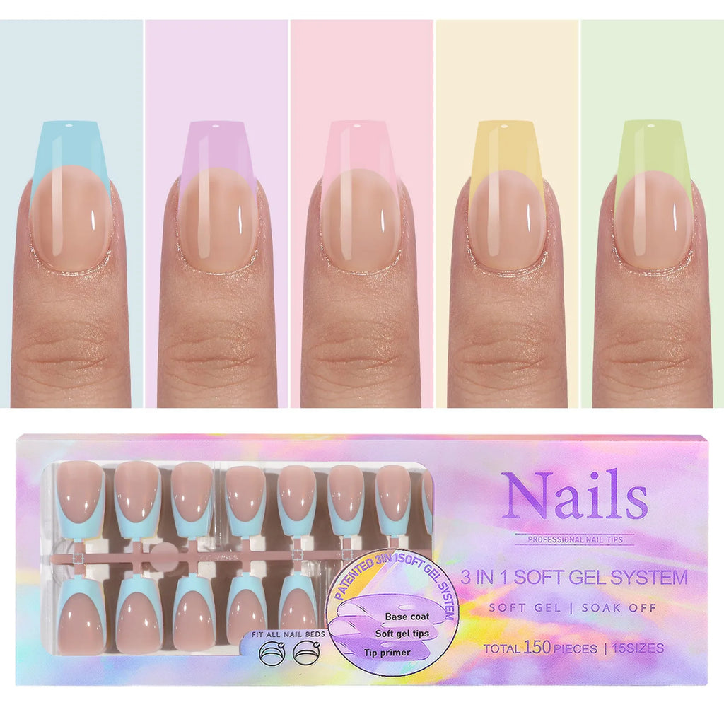 150Pcs French Press On Nails Kit - Reusable Acrylic False Nail Tips