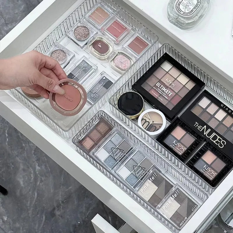 Clear Modular Drawer Organizer Set – Stackable Storage Trays for Vanity, Makeup & Kitchen