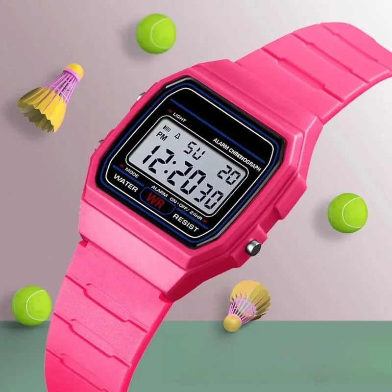 Retro Digital Sport Watch – Unisex LED Slim Wristwatch with Alarm & Date