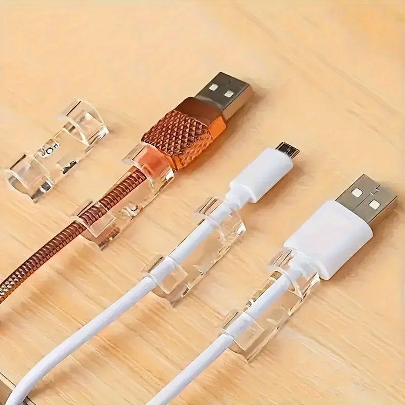 Clear Cable Clips — Adhesive Cord Organizers for Desk & Wall