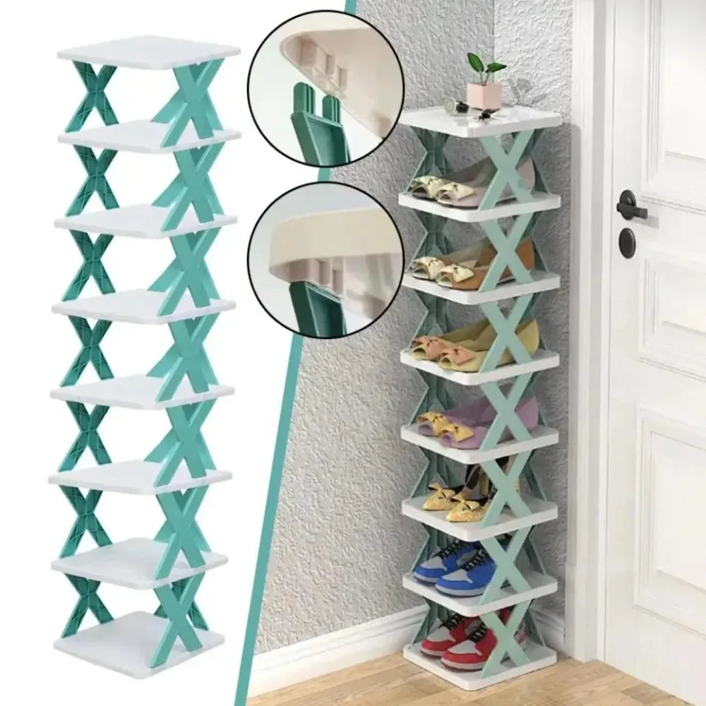 Modular X-Shaped Space-Saving Shoe Organizer & Folding Storage Rack