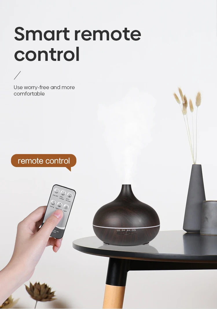 Wood Grain Aromatherapy Diffuser — Remote Control, 7-Color Light