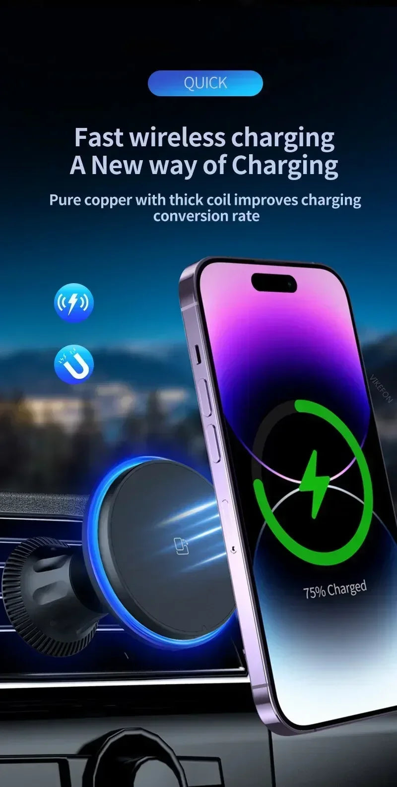 Magnetic Wireless Car Charger Mount with Ambient RGB Light