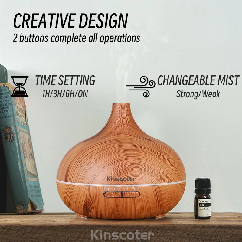 Wood Grain Aromatherapy Diffuser — Remote Control, 7-Color Light