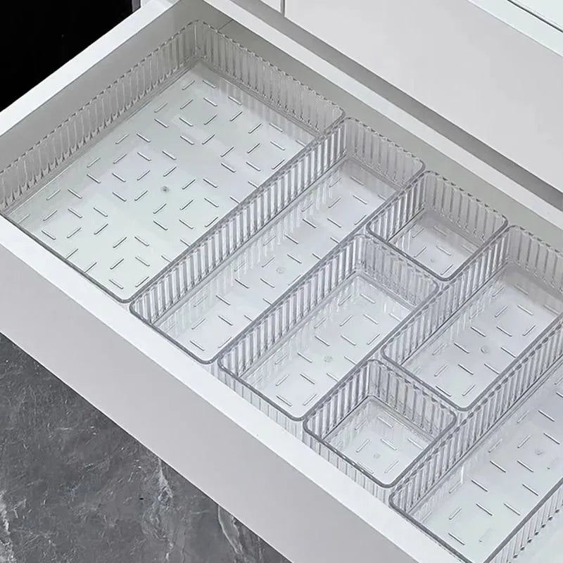 Clear Modular Drawer Organizer Set – Stackable Storage Trays for Vanity, Makeup & Kitchen