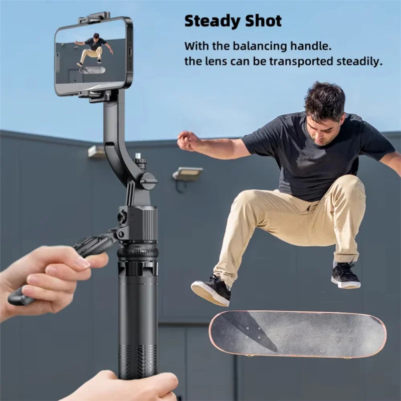 AI Face Tracking Gimbal Stabilizer & 1.63M Quadrapod Selfie Stick with Bluetooth Remote