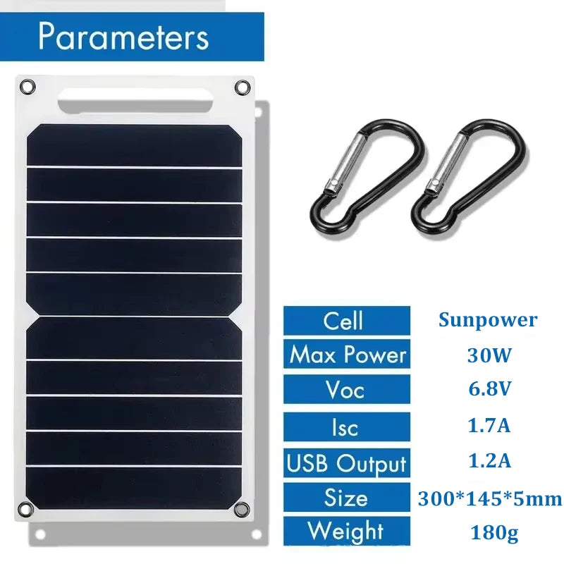 Portable 30W Waterproof Solar Panel Charger for Outdoor Camping & Hiking
