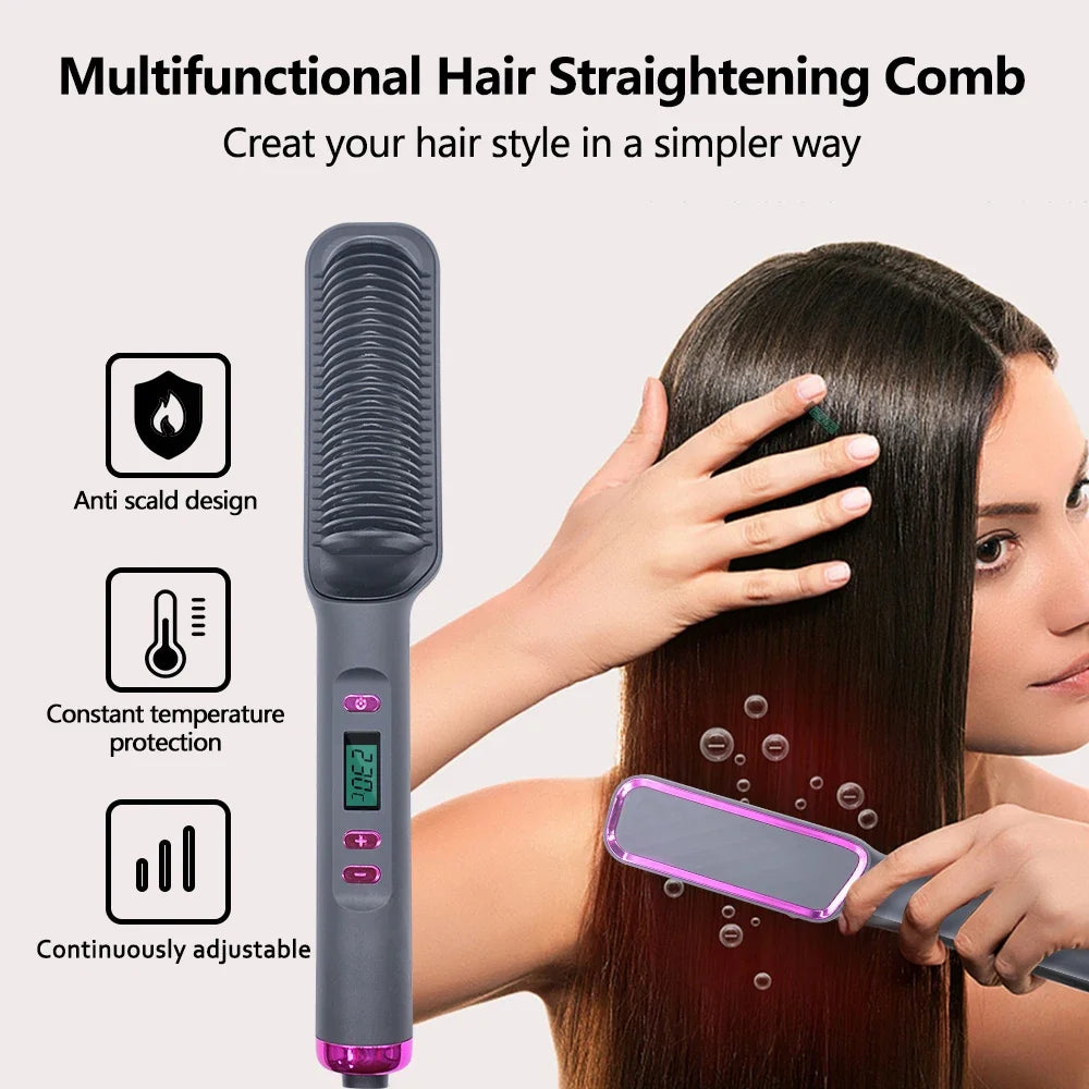 Hair Straightener Brush & Negative Ion Hot Comb