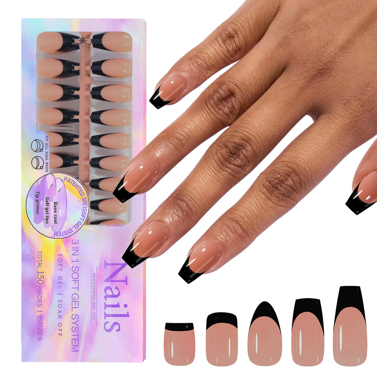 150Pcs French Press On Nails Kit - Reusable Acrylic False Nail Tips