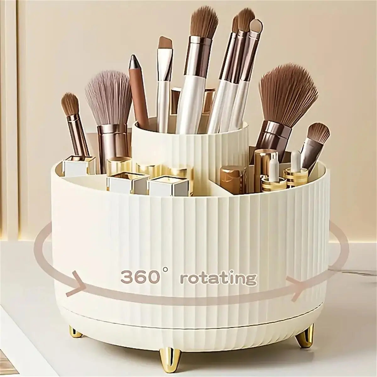 360° Rotating Makeup Brush Holder – 5-Slot Cosmetic Storage Organizer for Vanity & Desktop