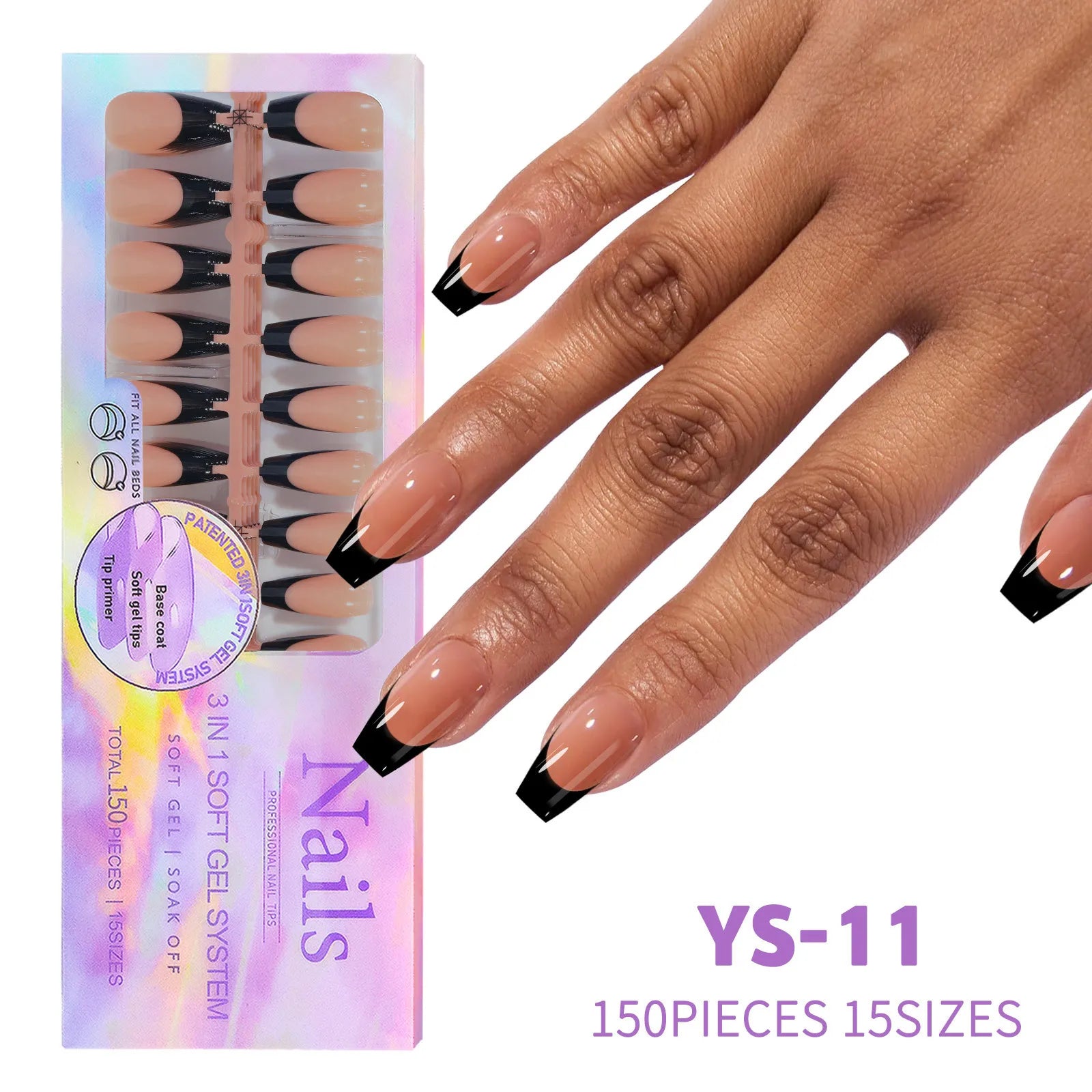 150Pcs French Press On Nails Kit - Reusable Acrylic False Nail Tips
