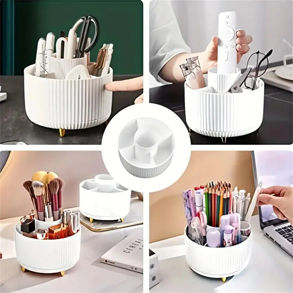 360° Rotating Makeup Brush Holder – 5-Slot Cosmetic Storage Organizer for Vanity & Desktop