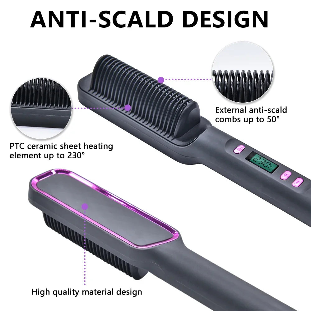 Hair Straightener Brush & Negative Ion Hot Comb