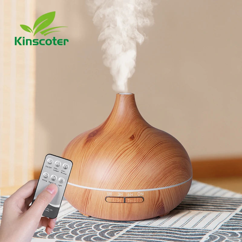 Wood Grain Aromatherapy Diffuser — Remote Control, 7-Color Light