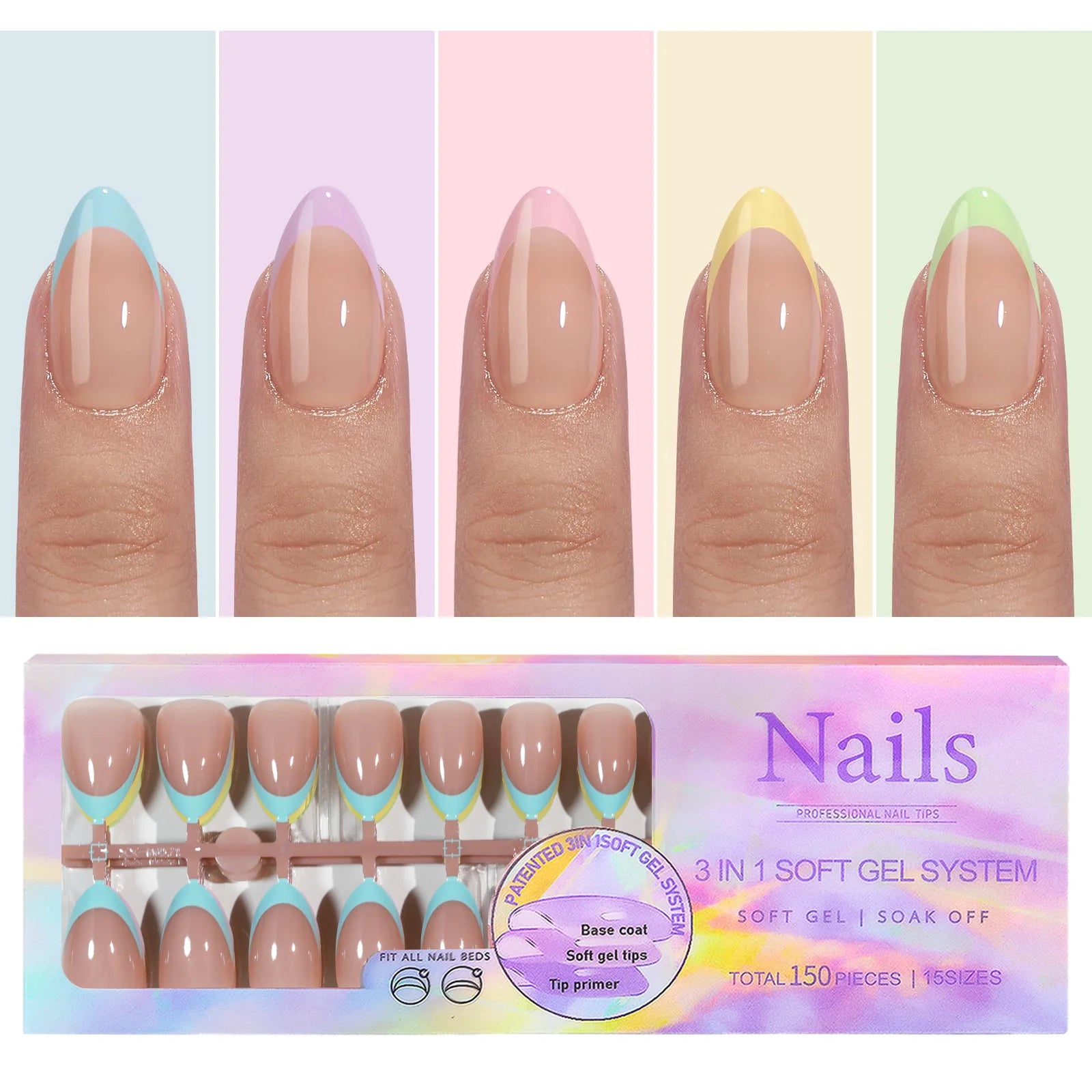 150Pcs French Press On Nails Kit - Reusable Acrylic False Nail Tips