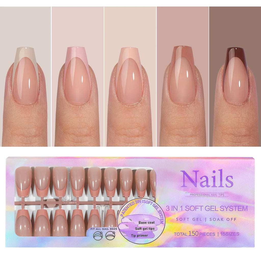 150Pcs French Press On Nails Kit - Reusable Acrylic False Nail Tips