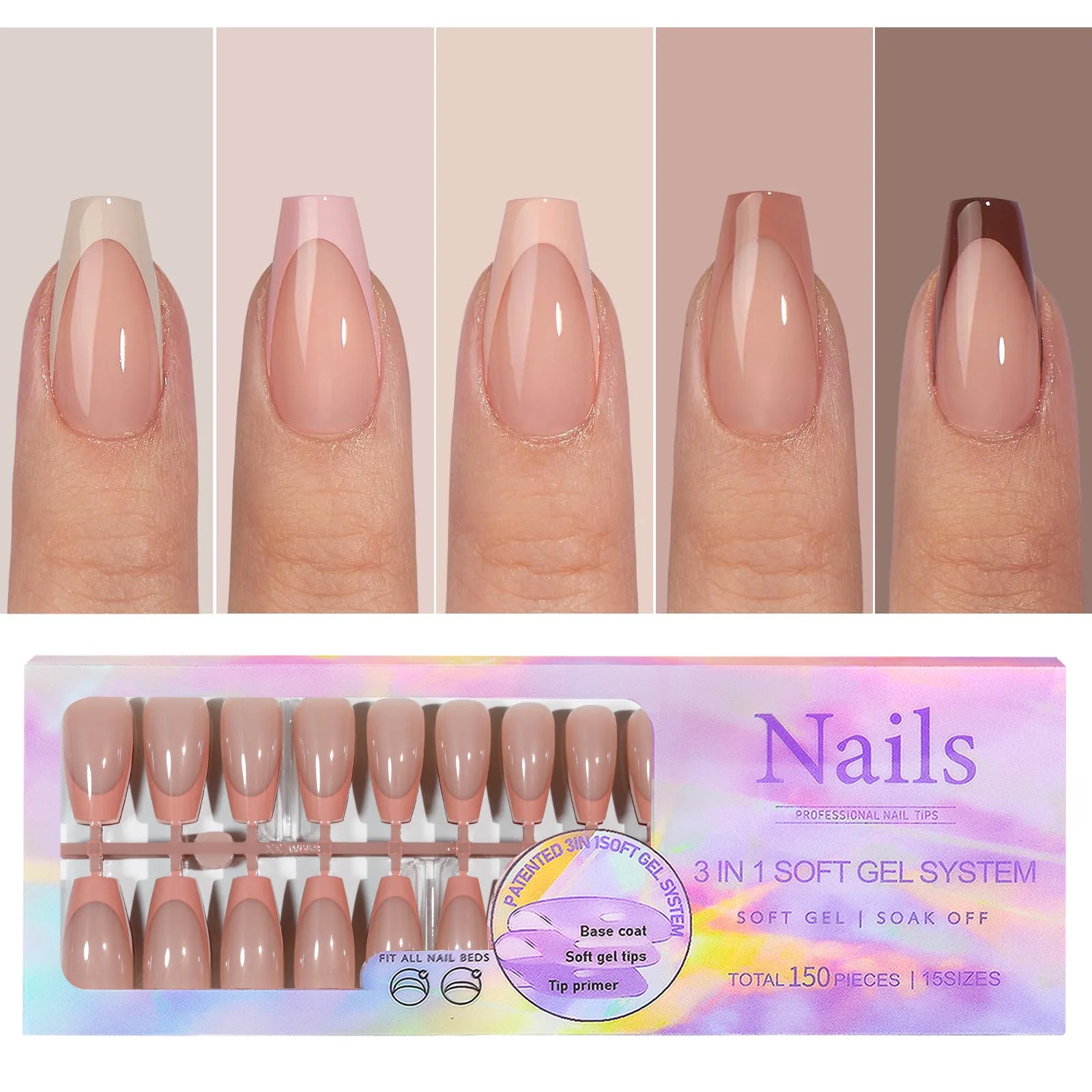 150Pcs French Press On Nails Kit - Reusable Acrylic False Nail Tips