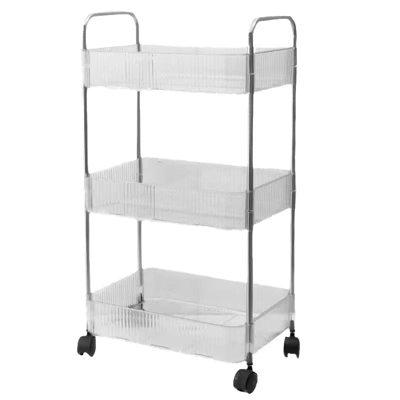 Clear Tiered Rolling Storage Cart – Mobile Acrylic Shelf Organizer for Kitchen, Bathroom & Cosmetics