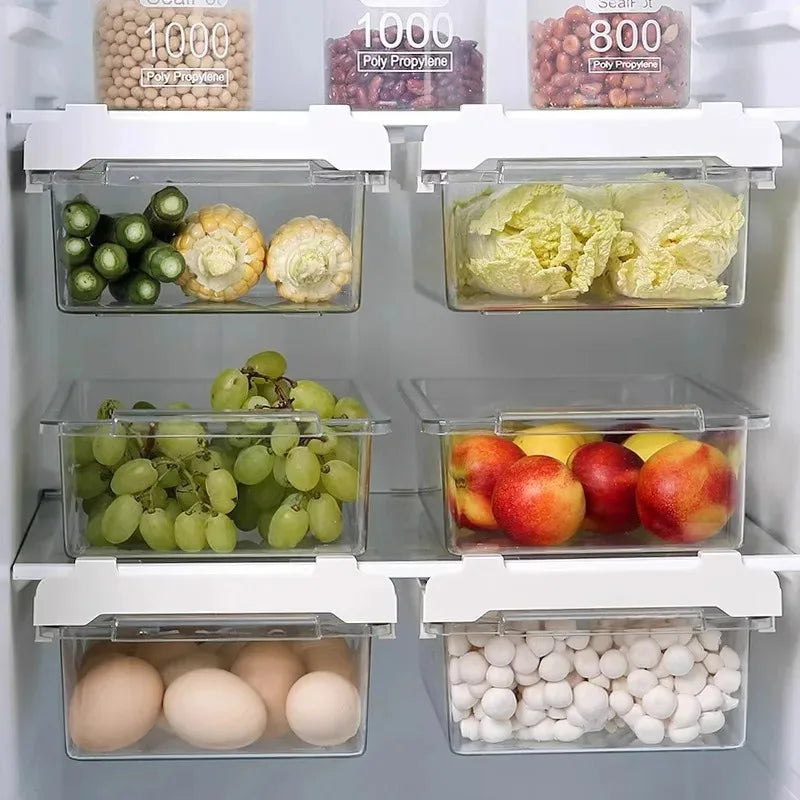 Retractable Refrigerator Drawer Organizer - Transparent Hanging Fridge Storage Bin