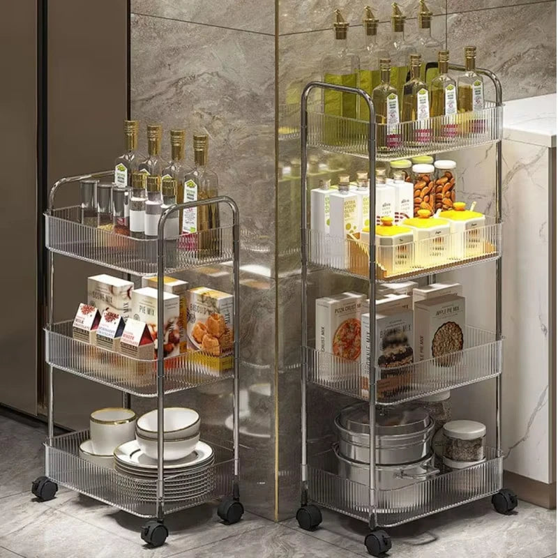 Clear Tiered Rolling Storage Cart – Mobile Acrylic Shelf Organizer for Kitchen, Bathroom & Cosmetics
