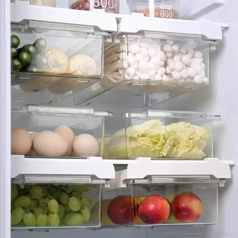 Retractable Refrigerator Drawer Organizer - Transparent Hanging Fridge Storage Bin