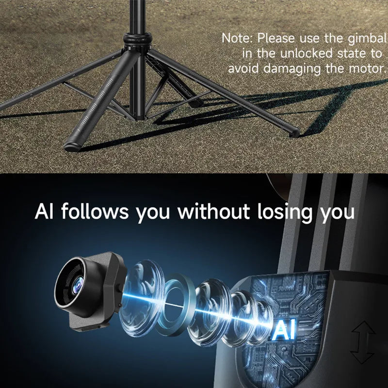 AI Face Tracking Gimbal Stabilizer & 1.63M Quadrapod Selfie Stick with Bluetooth Remote