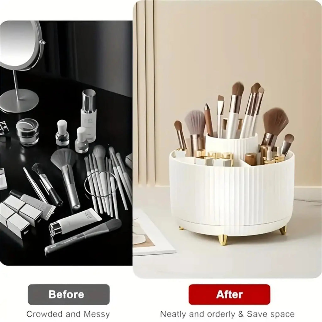 360° Rotating Makeup Brush Holder – 5-Slot Cosmetic Storage Organizer for Vanity & Desktop