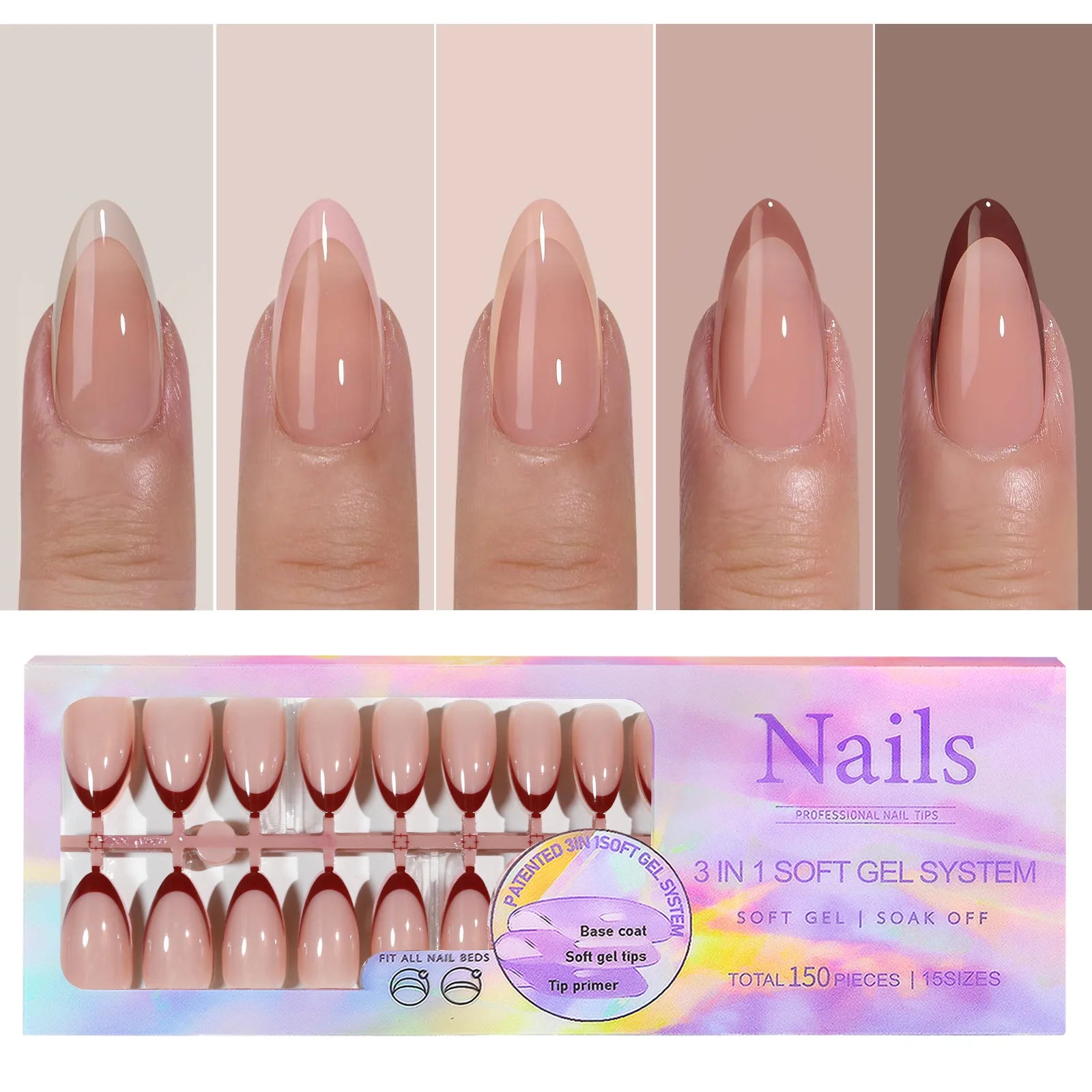 150Pcs French Press On Nails Kit - Reusable Acrylic False Nail Tips