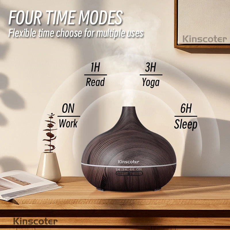Wood Grain Aromatherapy Diffuser — Remote Control, 7-Color Light