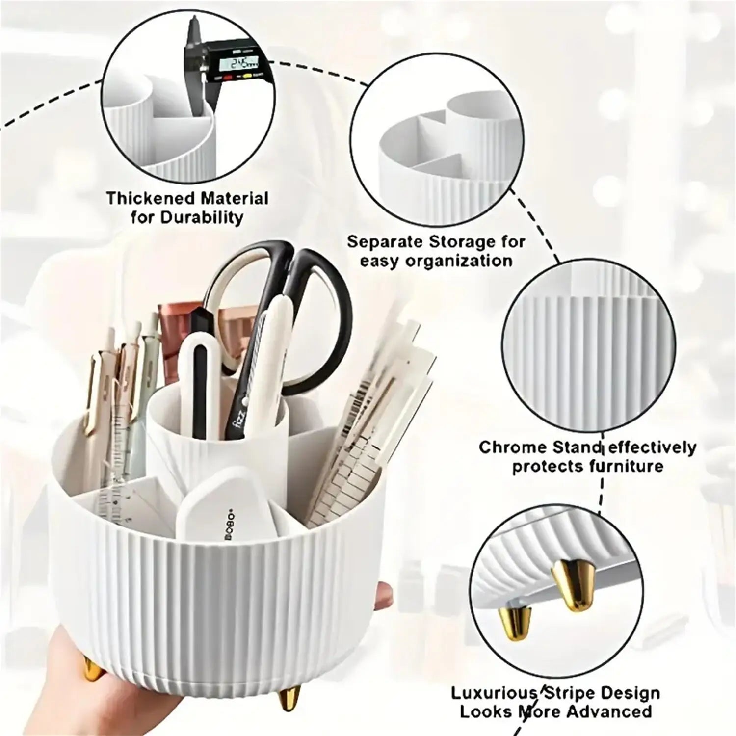 360° Rotating Makeup Brush Holder – 5-Slot Cosmetic Storage Organizer for Vanity & Desktop