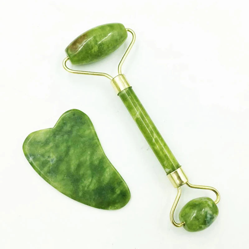 Natural Jade Roller & Gua Sha Facial Set – Anti-Aging Face Massager & Sculpting Tool